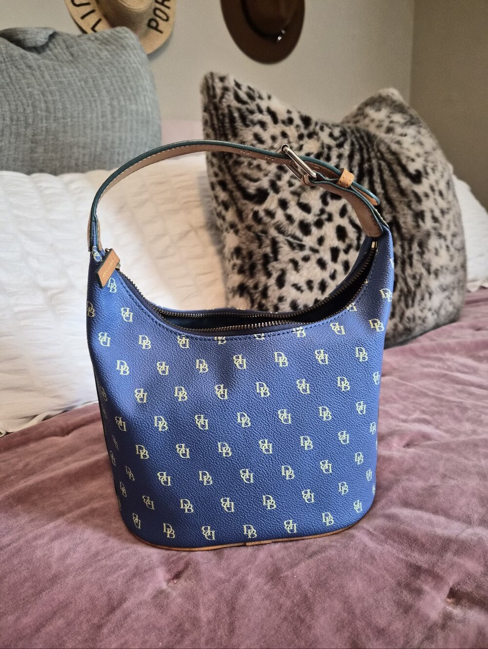 Dooney & Bourke Navy Blue Monogram Shoulder Hobo